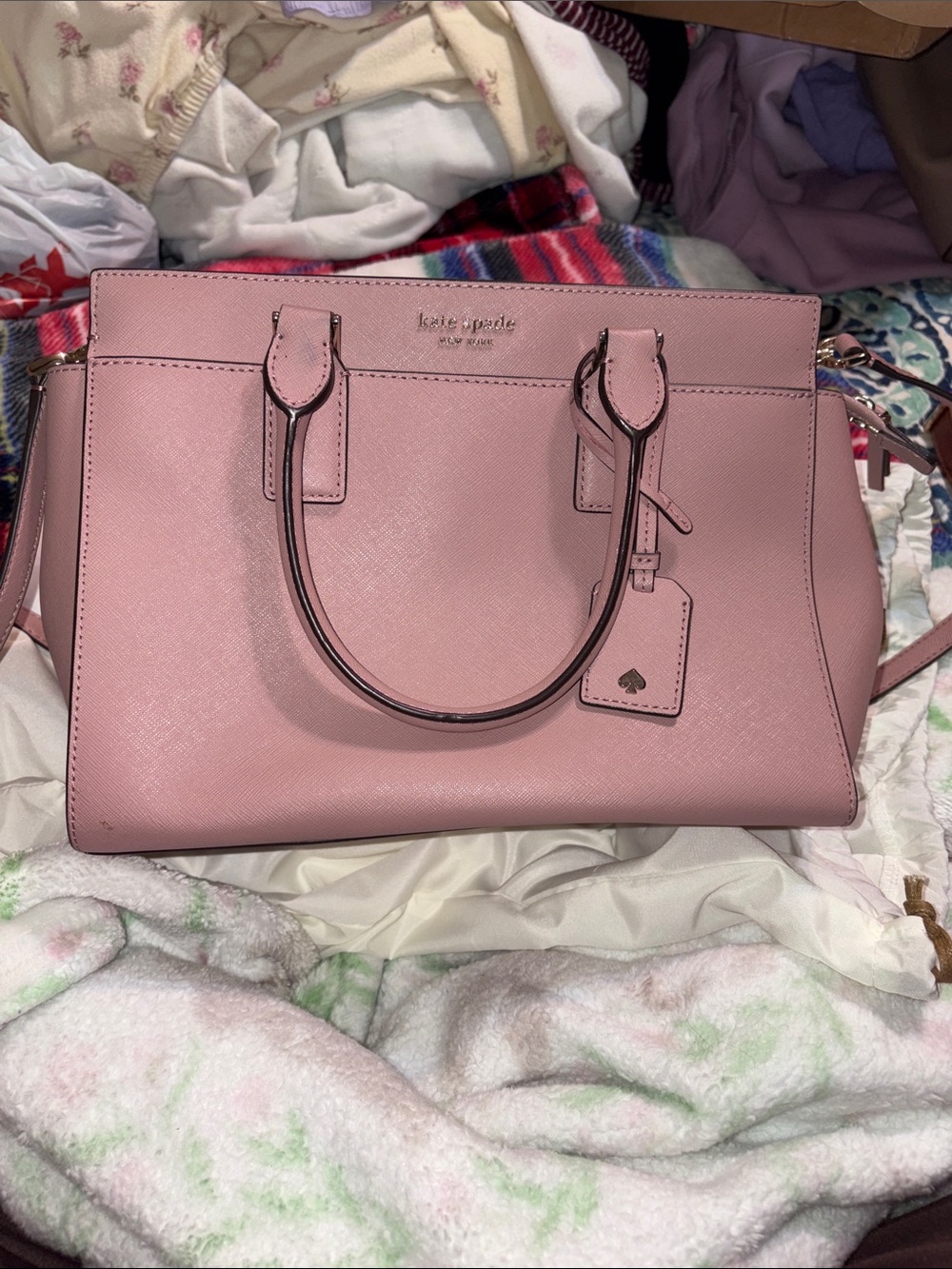 kate spade blush pink Saffiano leather satchel